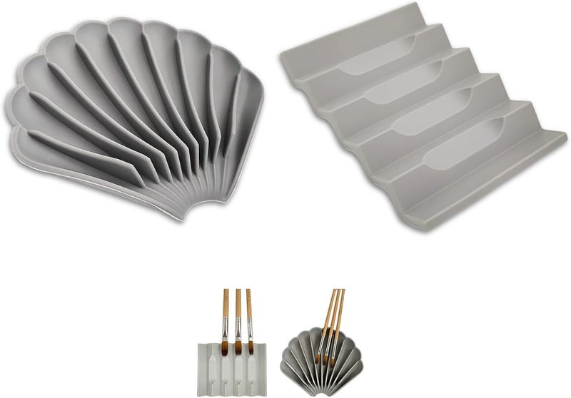 Acopelo 2 Pack Silicone Paint Brush Holders, Large and Small Paint Brush Rest with Multiple Slots, Suitable for Watercolor, Oil, Acrylic Painting Brushes (Grey) (Small) - Image 1